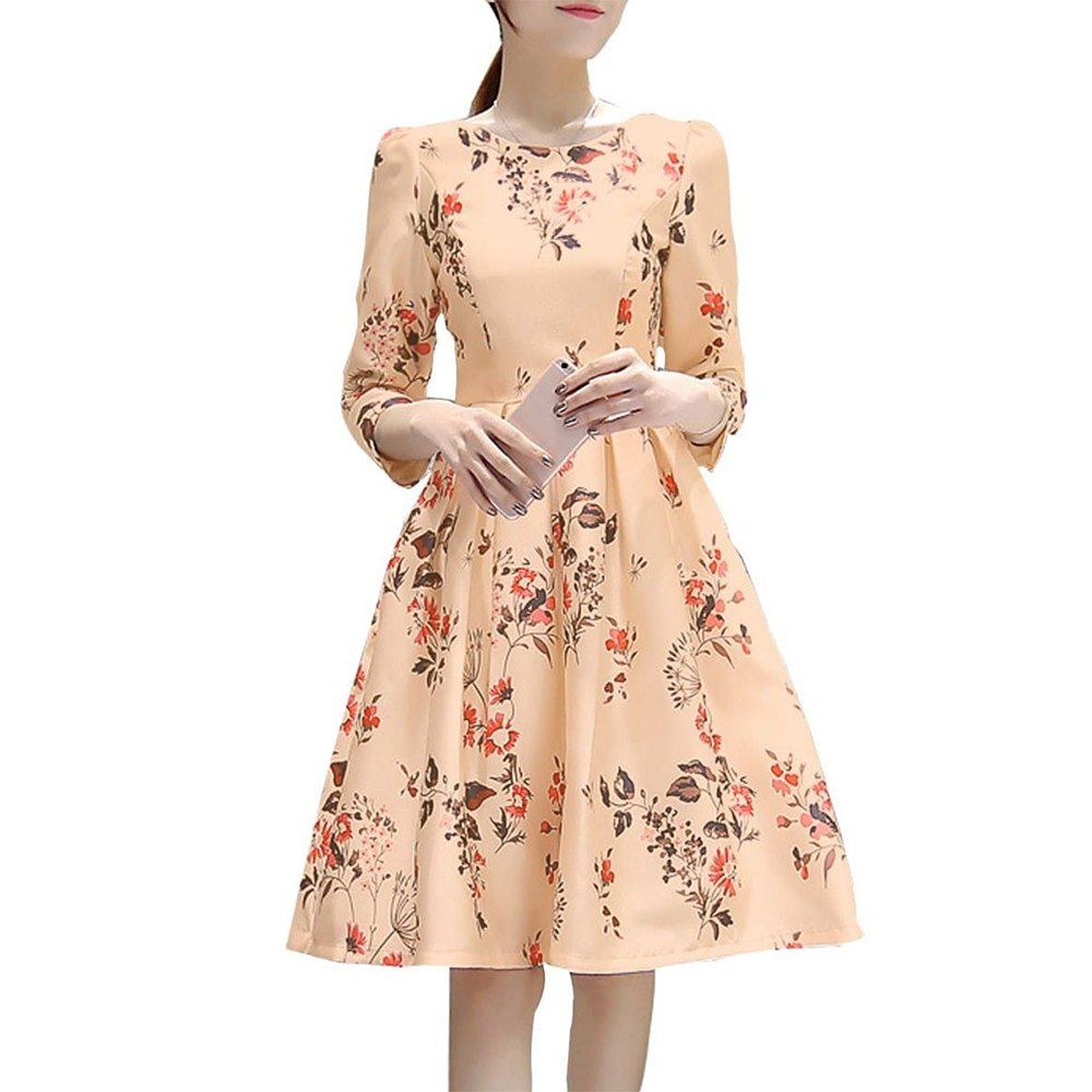 

Women's A-Style Dress with Seven Cuff Sleeves, Bee yellow