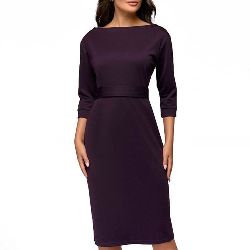 

Ladies Dresses 2018 Work Pencil Dress Long Sleeve Midi Slim Women, Purple