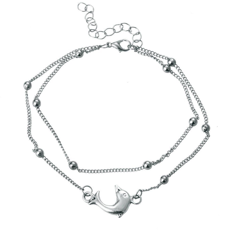 Fashion Silver Dolphin Double Layer Anklet