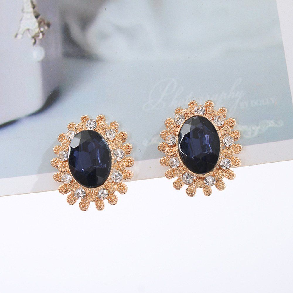 

Blue Zircon Crystal Clip Earrings Women'S Rose Gold Fashion Ear Clips