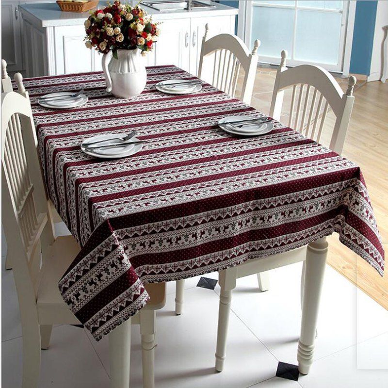 2019 Cotton Imitation Linen Tree Wine Red Deer Snow Cotton Imitation Linen Tree Wine Red Deer Snow Printed Table Cloth