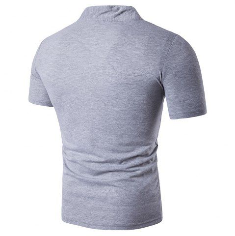 

Mandarin Collar Short Sleeve Tee Shirt Men Spring Summer Top Men Clothing, Light gray