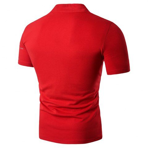 

Mandarin Collar Short Sleeve Tee Shirt Men Spring Summer Top Men Clothing, Red