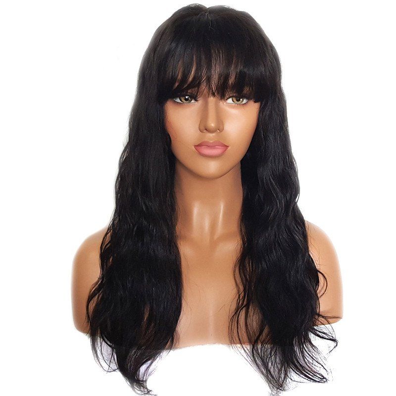 [31 OFF] Long Natural Wave Human Hair Lace Front Wigs With Bang Rosegal