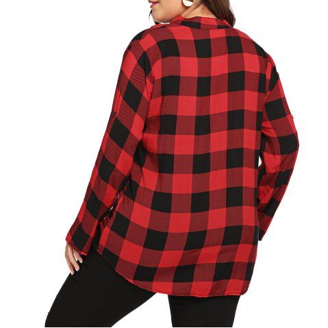 

Women Big Size Long Sleeve Check Plaid Shirt Button Down Blouse Tops, Valentine red