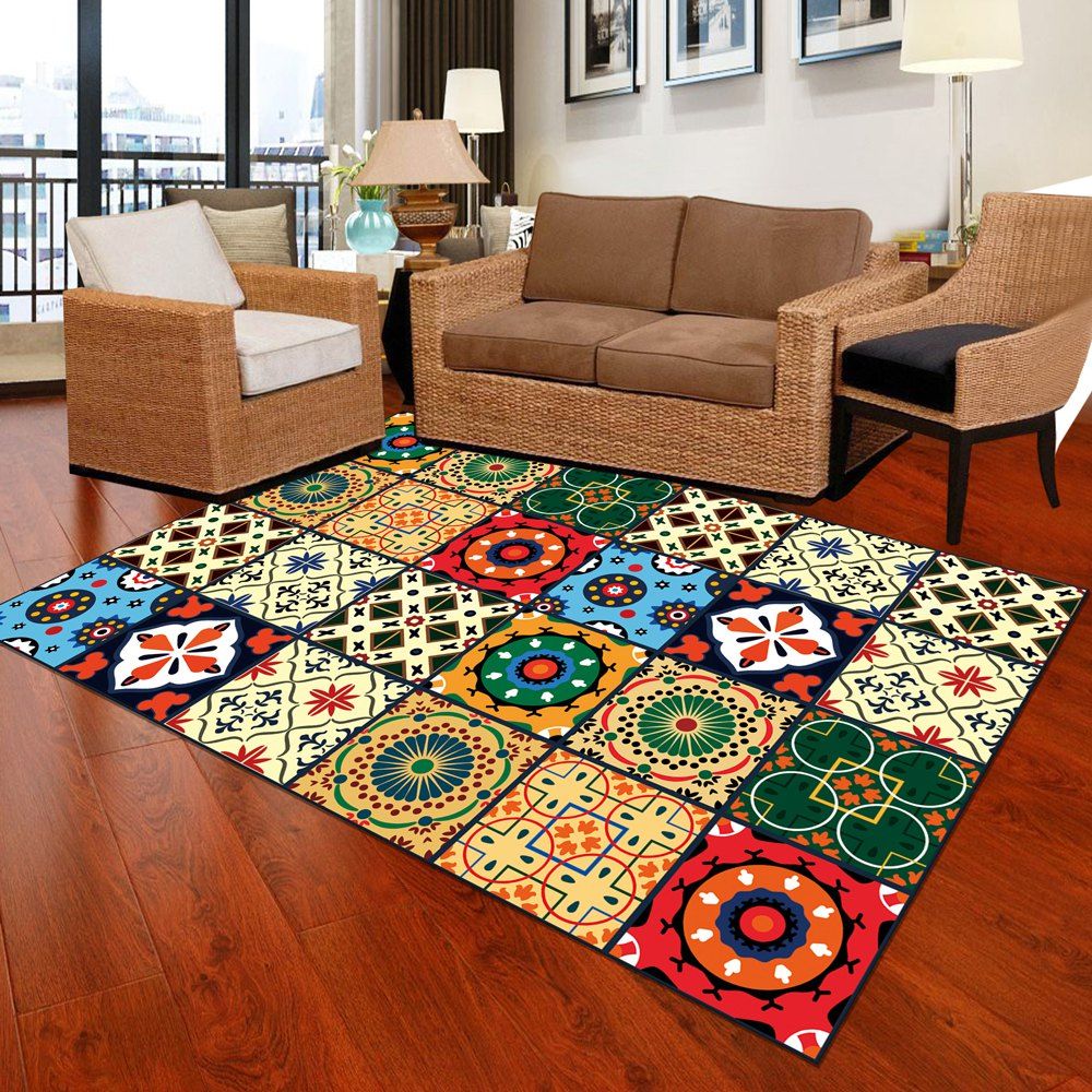 Pc Area Rug Retro Geometry Fl Pattern Super Soft Washable Living Room Bedro