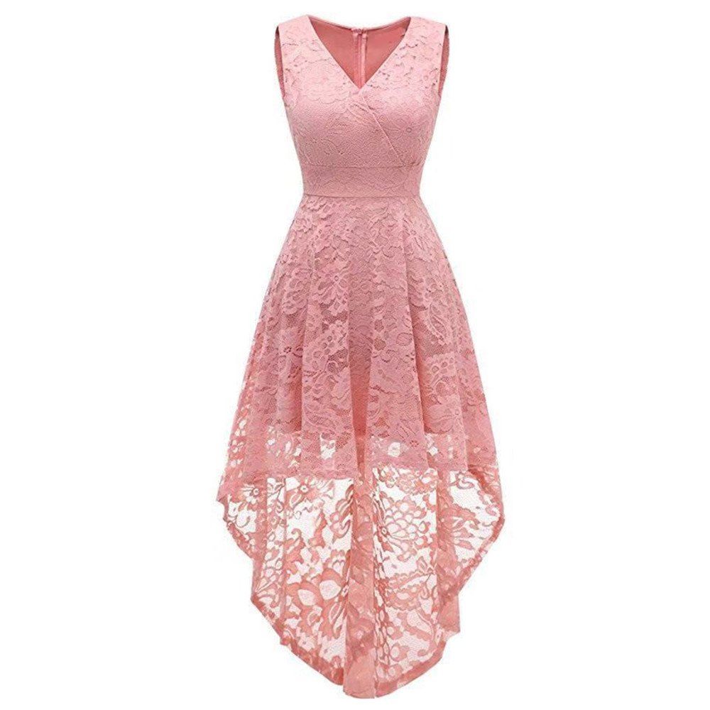 

Women's Wear V Collar Sleeveless Cocktail Lace Dress, Pink