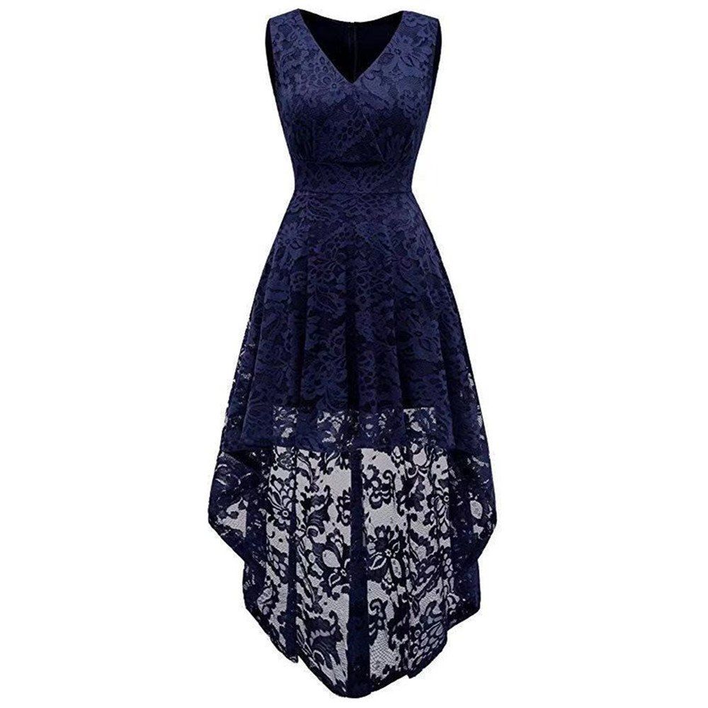 

Women's Wear V Collar Sleeveless Cocktail Lace Dress, Midnight blue