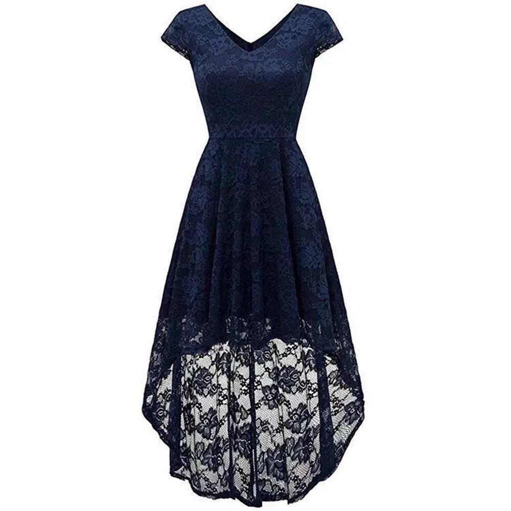 

Women's Wear V Collar Cocktail Lace Dress, Midnight blue