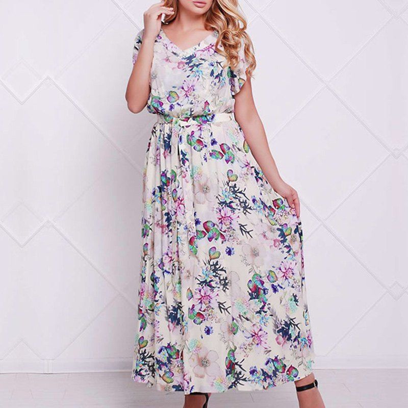

Floral Chiffon Maxi Long Dress Large Size 5xl 6xl Women Dress Big Size, Cool white