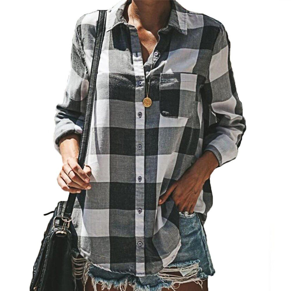 

Women's Long Sleeve Casual Plaid Shirt, Black