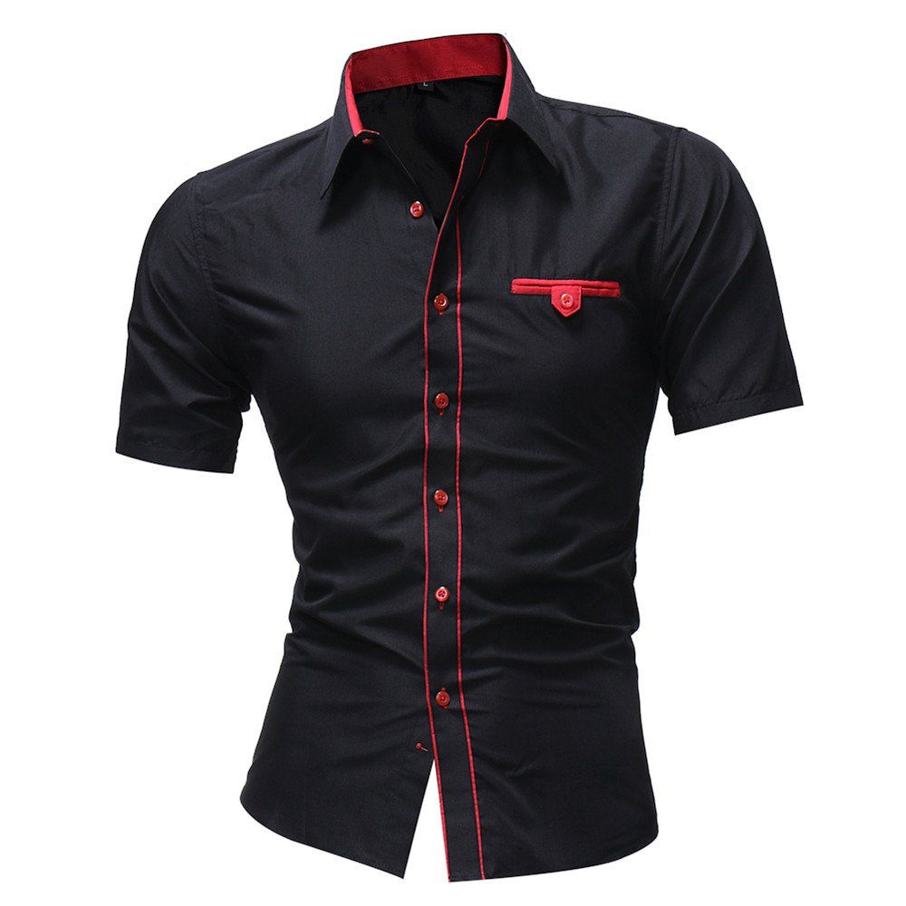 

Men'S solid Color Lapel Short Sleeved Shirt, Black