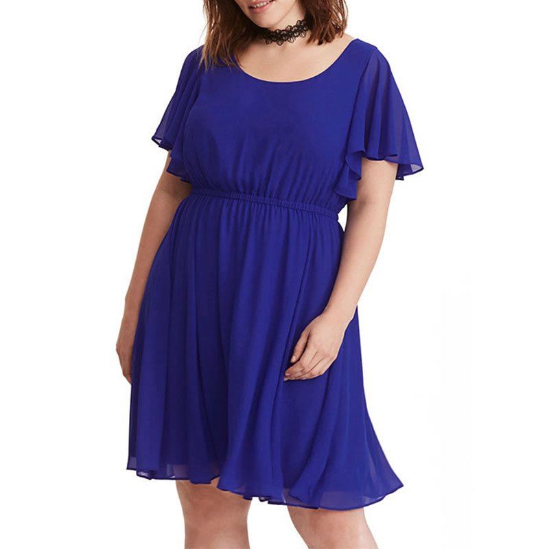 

Plus Size Office Lady Dresses Women Chiffon Dress, Blue