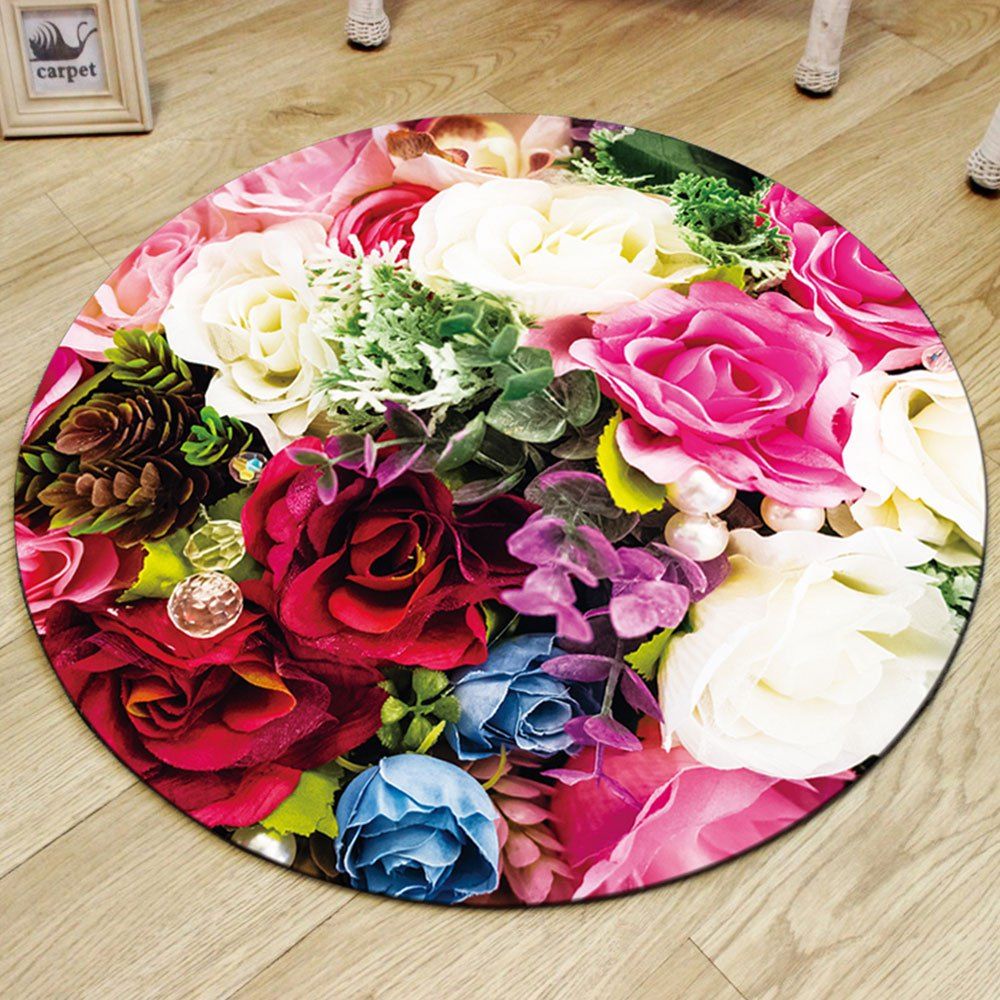 

Bathroom Antiskid Mat Fresh Style Lovely Flamingo Pattern Round Floor Mat, Multi-a;brown