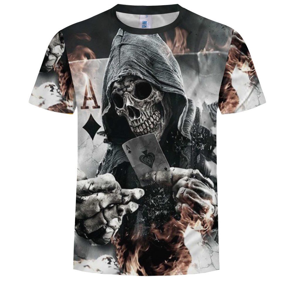 

Fashion Skull Head 3D Printing Large Size Short-Sleeved T-Shirt, Multi-c