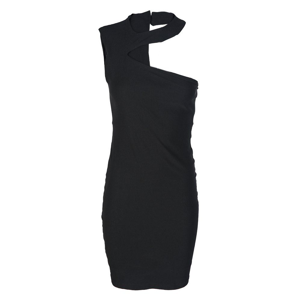 

HAODUOYI Women's Shoulder Asymmetrical Diagonal Slim Tube Top Dress Black