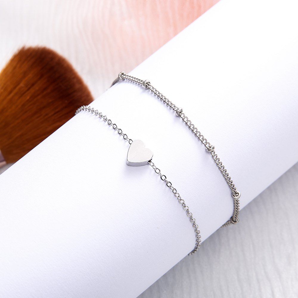 

2 Pcs/Set Boho Women Multilayer Heart Bracelet Set for Women Gold Silver