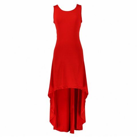 

Women's Sexy Solid Colot Backside Cut Out Sleeveless Irregular Dovetail Dress, Red