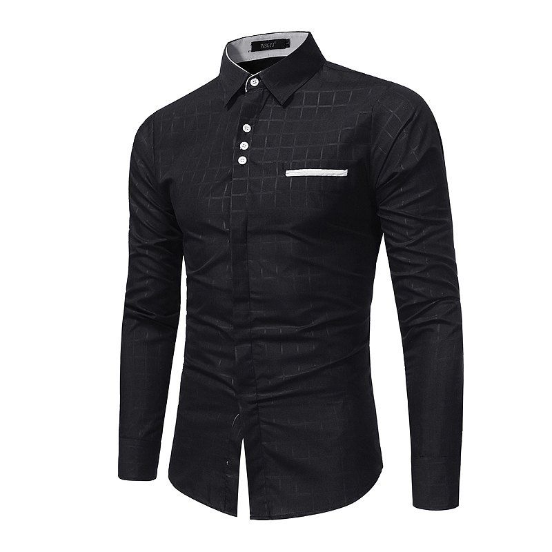 

Men'S Simple Lattice Printing Shirt Men'S Business Long Sleeved Shirt, Black