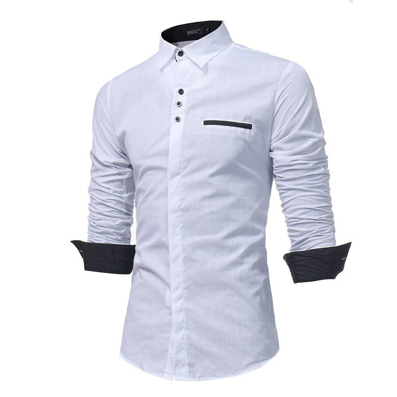 

Men'S Simple Lattice Printing Shirt Men'S Business Long Sleeved Shirt, White