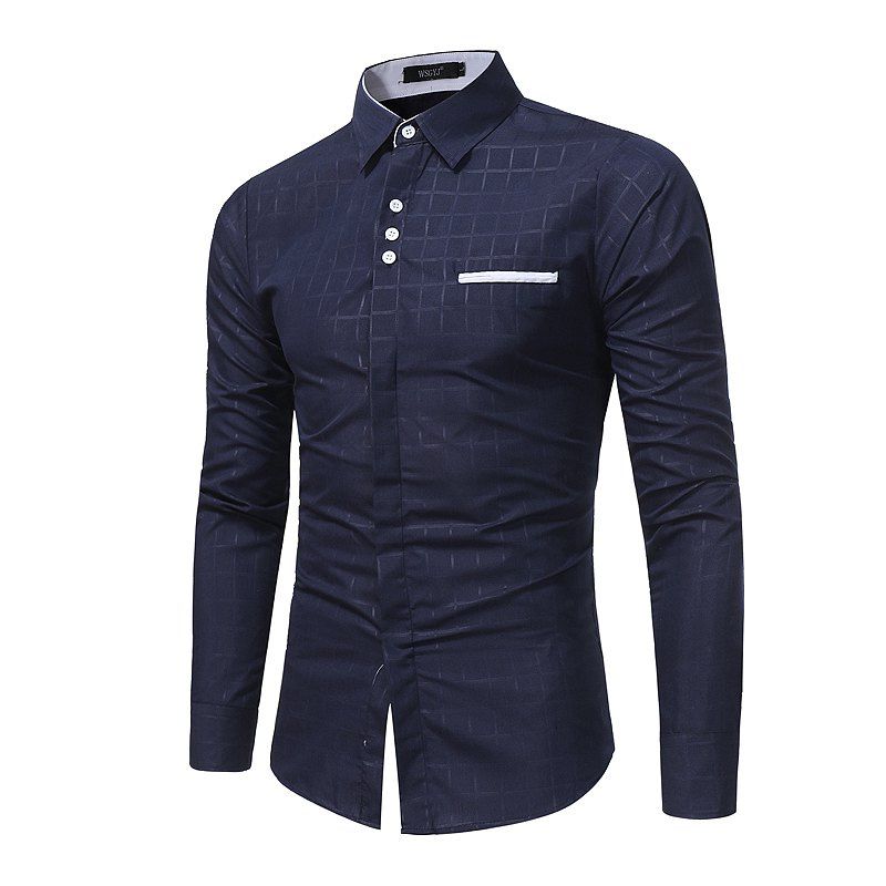 

Men'S Simple Lattice Printing Shirt Men'S Business Long Sleeved Shirt, Cadetblue