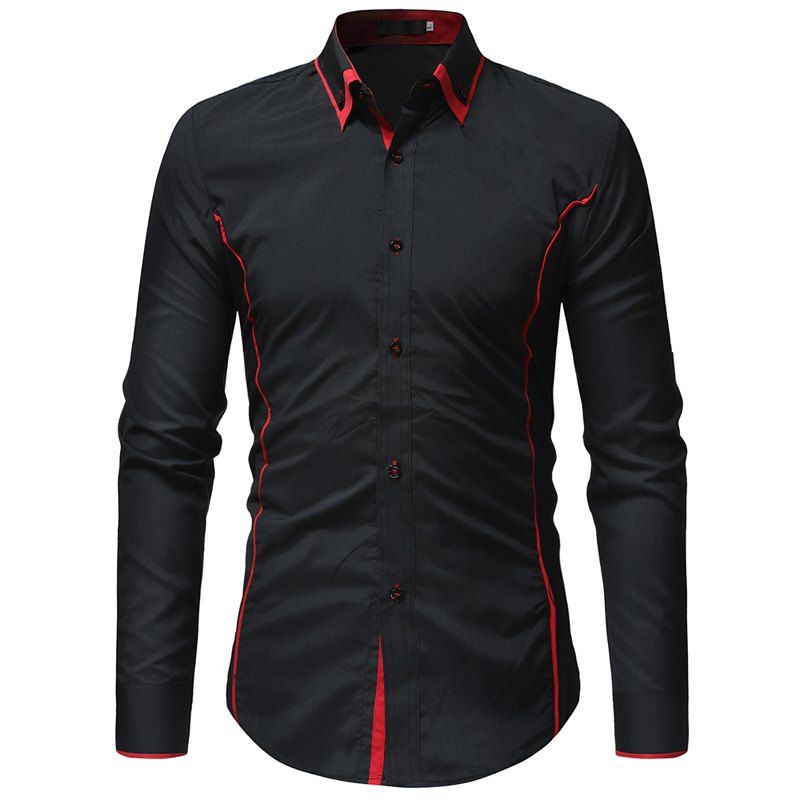 

Men'S Casual Striped Long Sleeved Shirt, Black