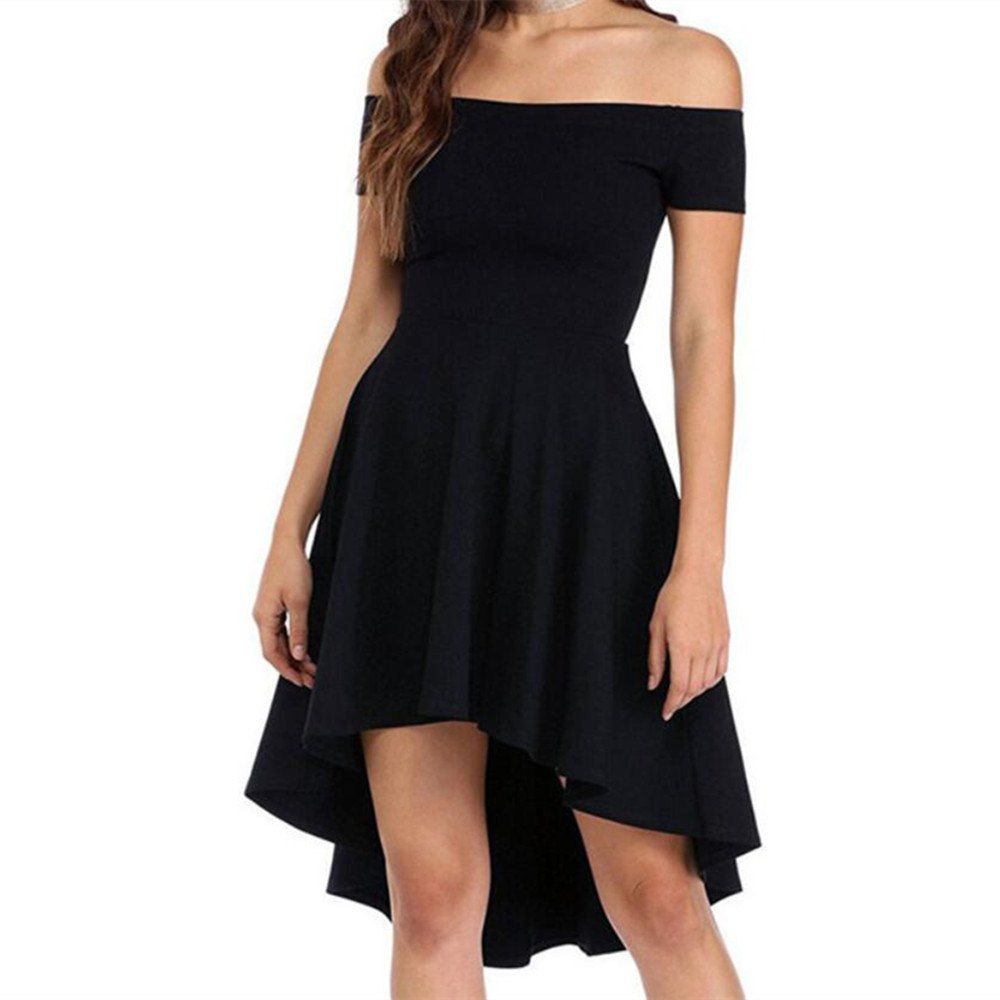 black dress short at front long at back