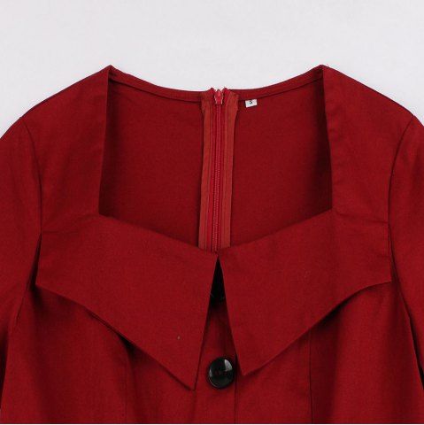 

Lapel Buttons Pocket and Belt Color Dress, Red wine