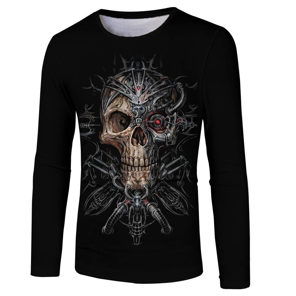 

Men and Women New Strange Skull Casual Fashion 3D Printing Long T-Shirt, Multi