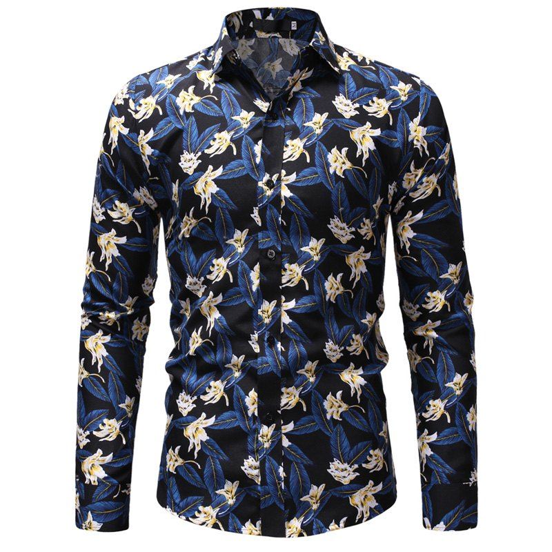 

Flower Color Men's Long Sleeve For Leisure And Self-Cultivation Shirts, Blue