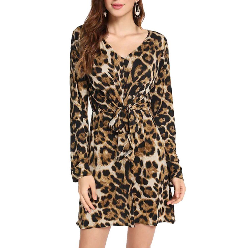 [29% OFF] New Women'S Leopard Print Deep V - Neck Knotted Open-Backed ...