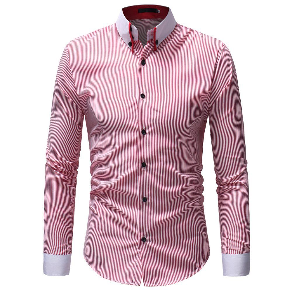 

Men'S Striped Collar Shirt, Red