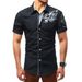 Dragon Print Men'S Designer Military Slim Fit Dress Shirt Casual Short Sleeve -  