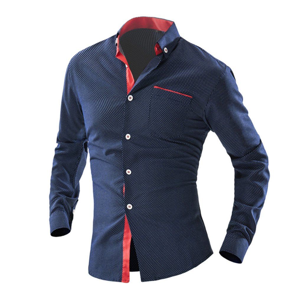 

Fashion Male Shirt Long-Sleeves High Quality Cotton Dots Polka Oversize Mens, Cadetblue