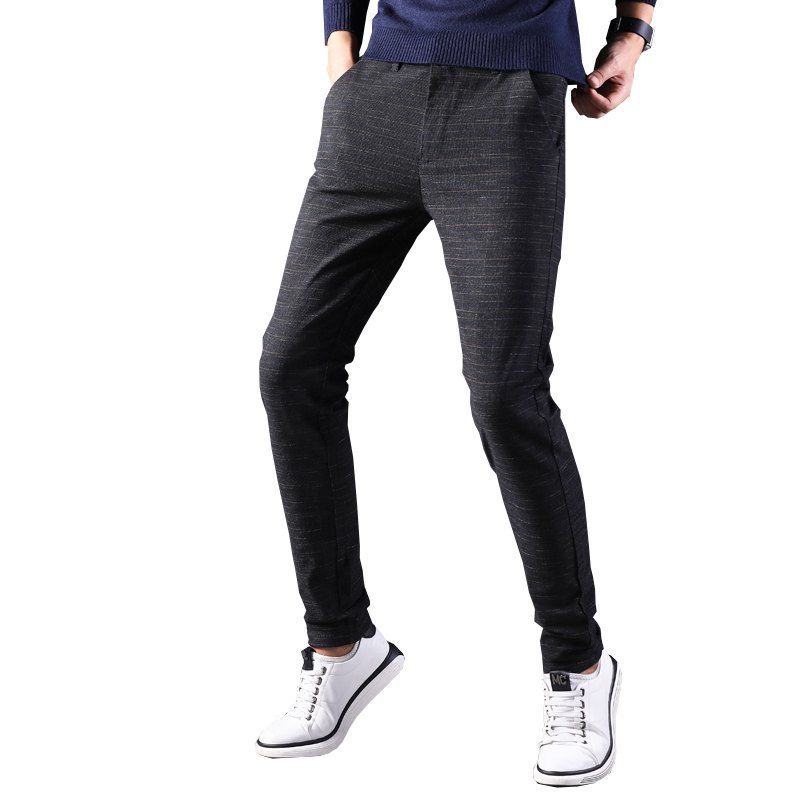 

Men'S Fashion Trousers Slim Casual Pants Straight Plaid Pants 688, Natural black;black;blue;gray