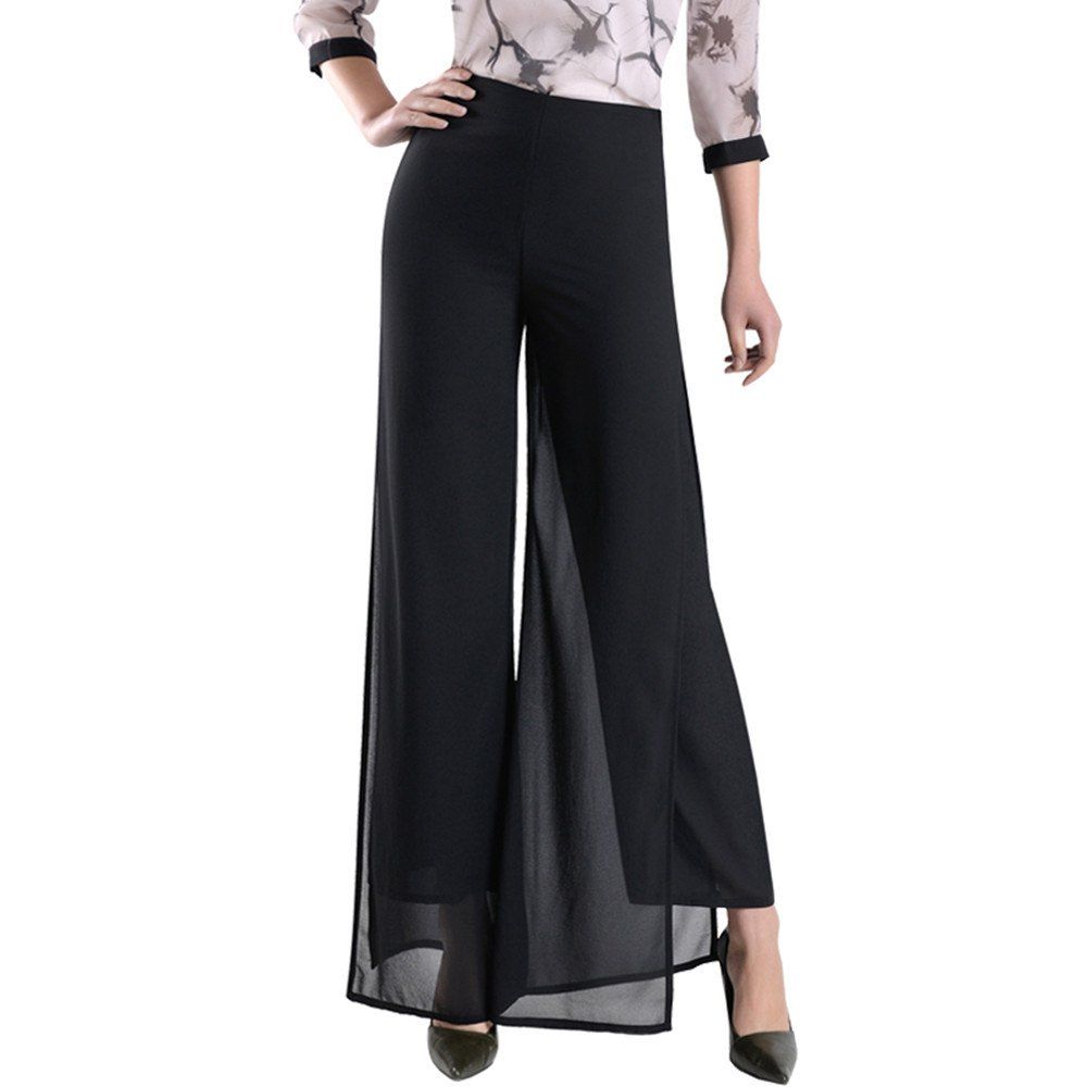 

Women's Fashion Solid Color Split High Waist Plus Size Wide Leg Straight Pants, Black
