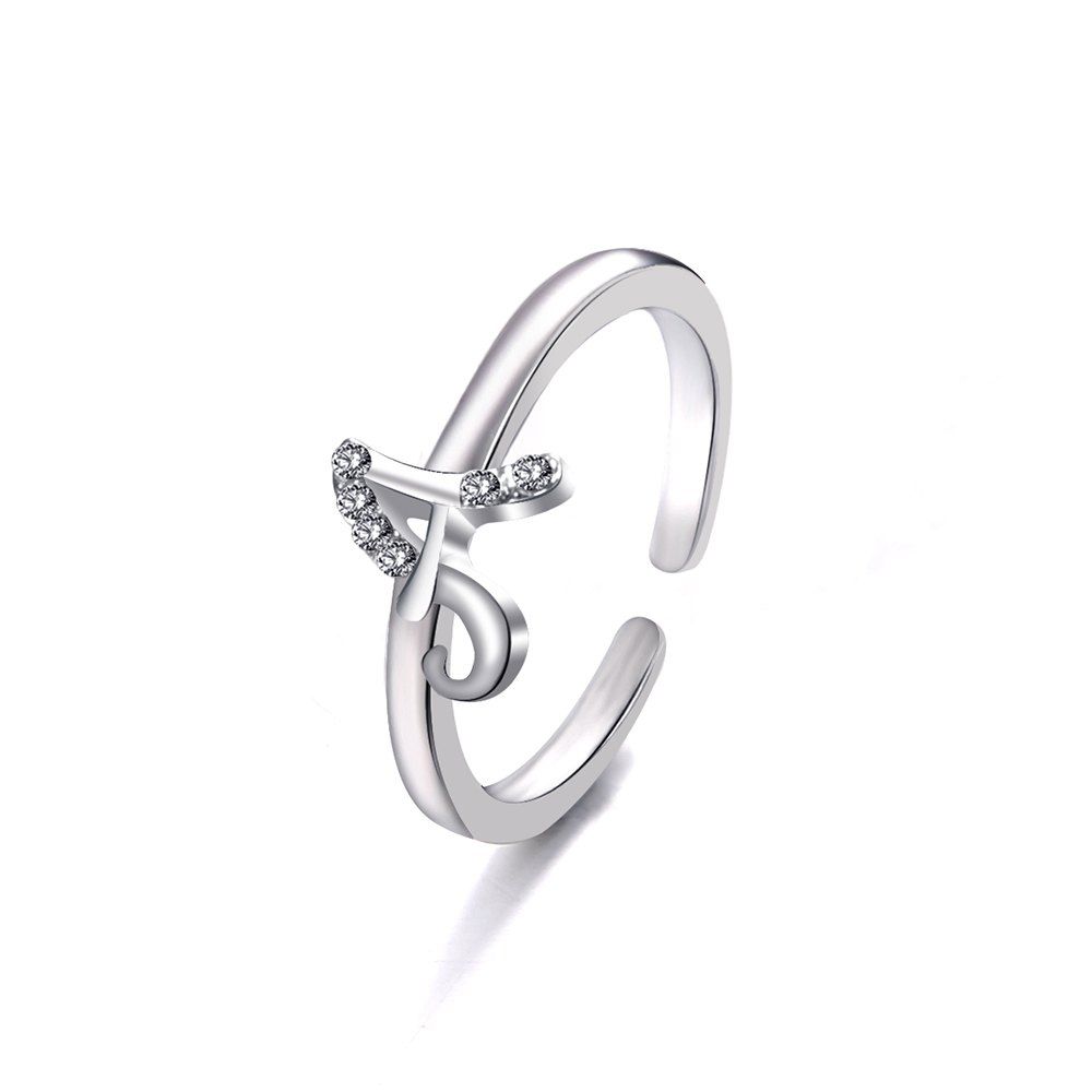 

Simple Letter Ring 26 English Alphabet Combination Micro-Set Diamond Gift, Silver