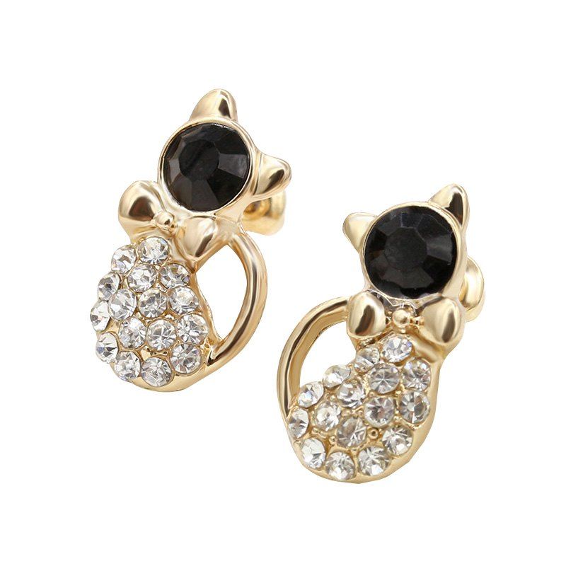 

Simple and Cute Cat with Diamond Stud Earrings, Gold