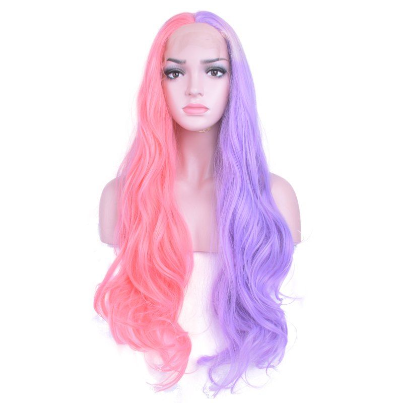 49 Vyjti Light Pink Sinteticheskie Fioletovye Smeshannye Rozovye Dlinnye Vyushiesya Kruzhevnye Perednie Pariki Dlya Zhenshin Rosegal Russia