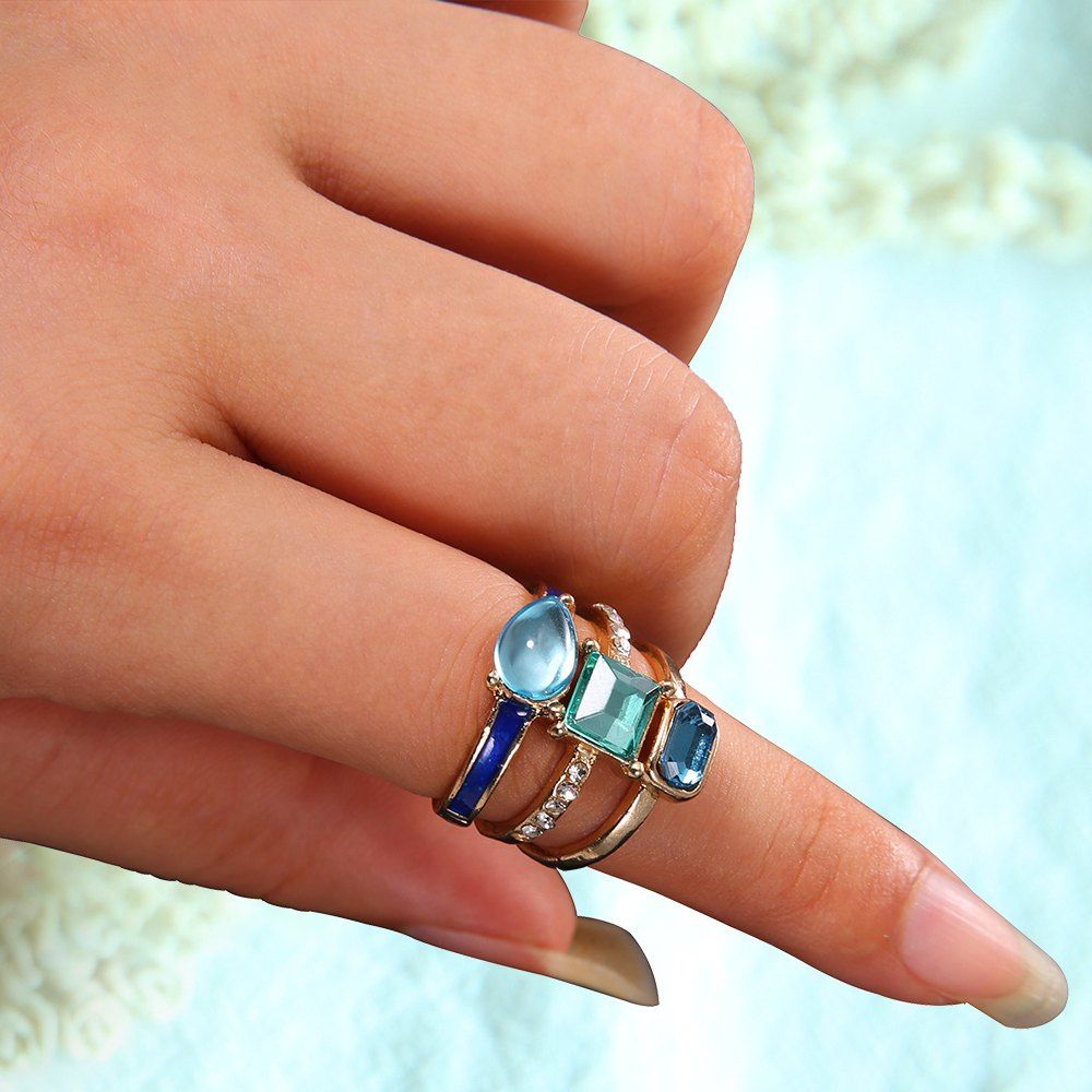 

3 PCS/Set Geometry Rings For Women Opal Zircon Gold Color Crystal Rings