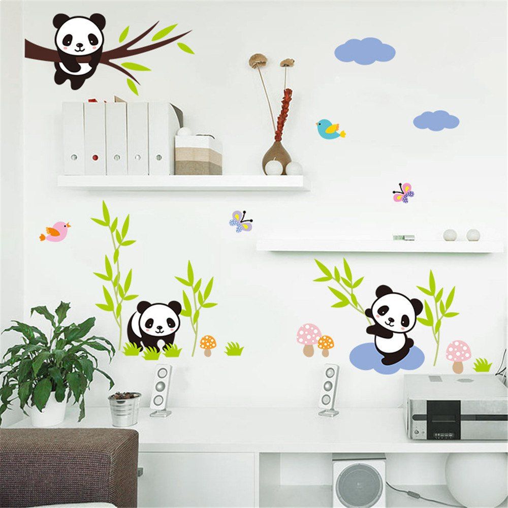 

Cartoon Panda Bamboo Butterfly Bird Walls Home Decorations Removable Sticker, Multi-a