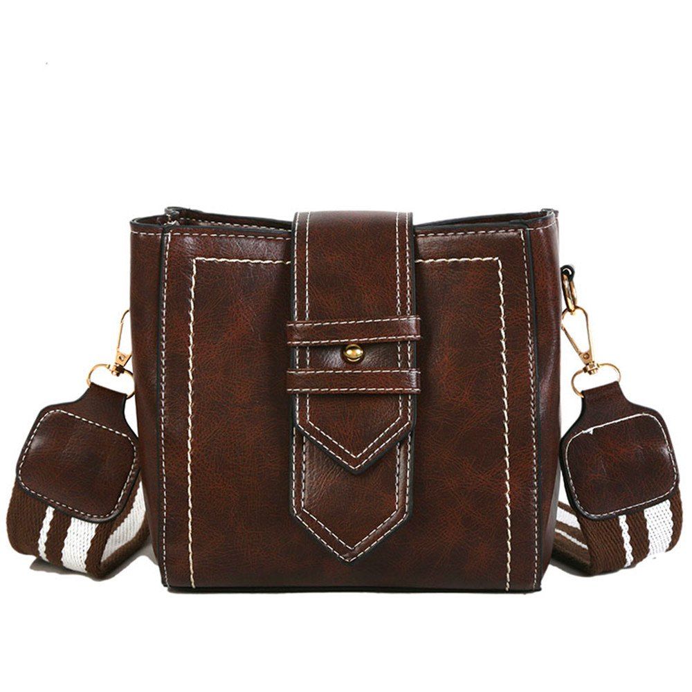 

Vintage Belt Single-Shoulder Bag for Ladies With Square Pliers and Slante, Deep coffee