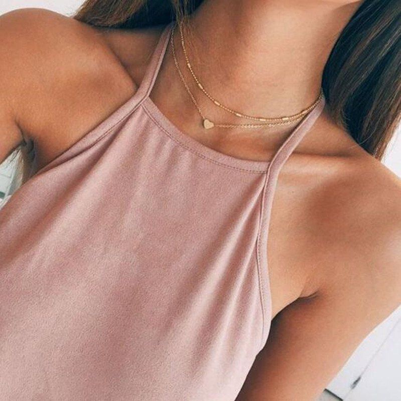 

Double Layer Pendant Heart Necklace Gold Silver Dot Women