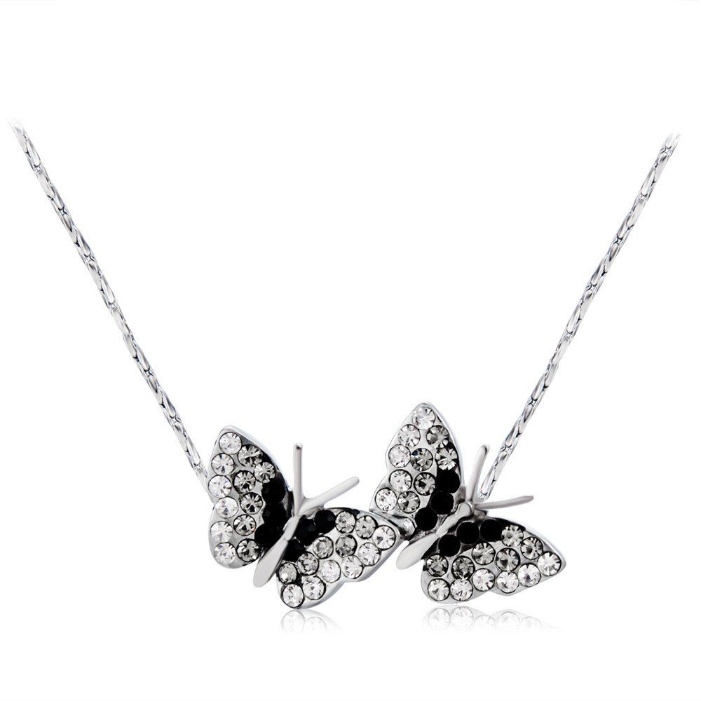 

Butterfly Style Alloy Zircon Pendant Necklace, Silver