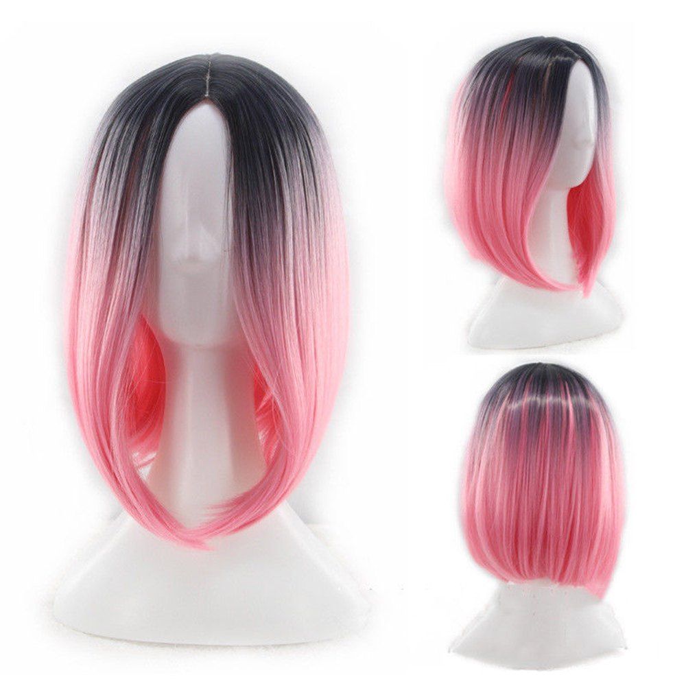 

Heat Resistant Synthetic Ombre Wigs Long Straight Bob Red Pink Grey UK FAST