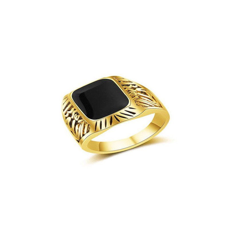 

Golden Fashion Men's Square Black Diamond Ring, Gold