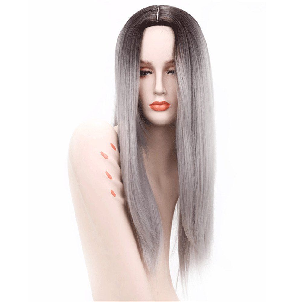 

Ombre Daily Capless Wig Black to Gray Natural Hair Party Cosplay Wig