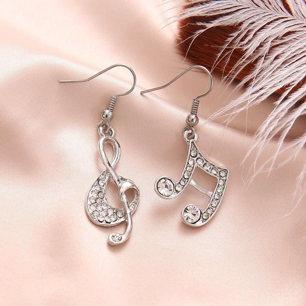 

Gold Silver Music Crystal Dangle Earrings for Girl Dangle Party Fashion Jewelry
