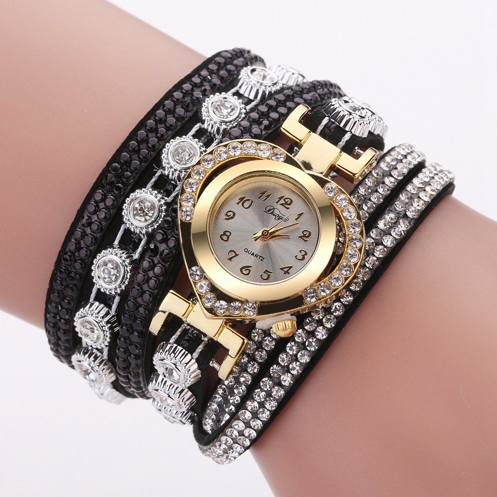 

Duoya D259 Fashion Bracelet Watch Full Diamond Winding Quartz Watch, Black