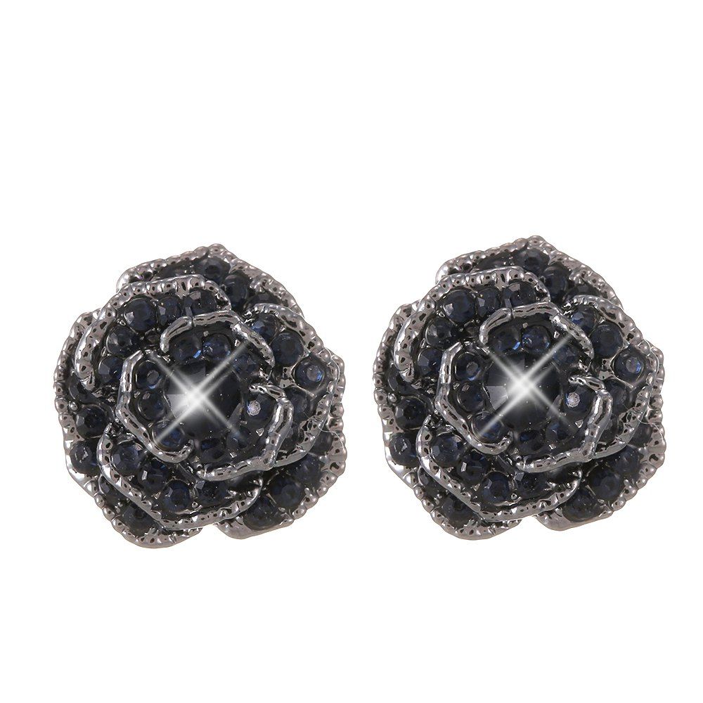 

Trendy Crystal Studded Rose Stud Earrings, Midnight blue
